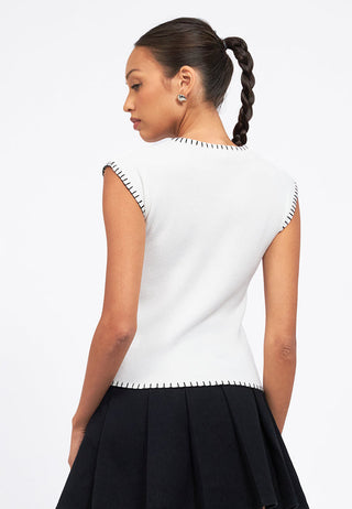 Contrast Detail Cap Sleeve Knit Top