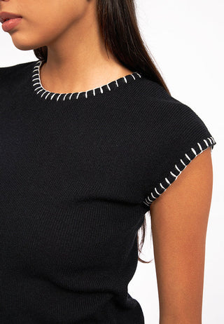 Contrast Detail Cap Sleeve Knit Top
