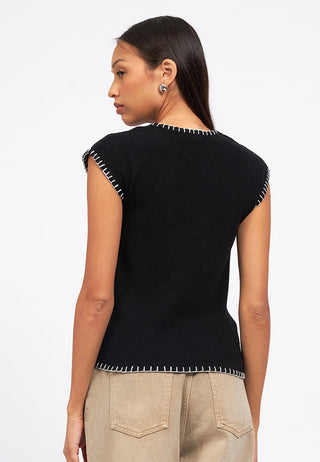Contrast Detail Cap Sleeve Knit Top