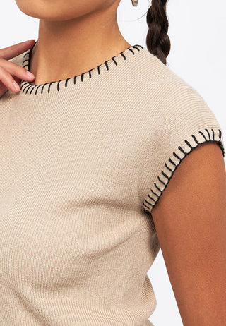 Contrast Detail Cap Sleeve Knit Top
