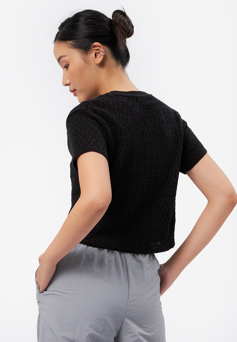 Textured Short Sleeve Knit Top - Main Image