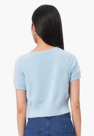 Short Sleeve Fur Knit Top