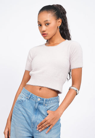 Short Sleeve Furry Crop Top