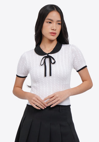 Tied Collar Knit Polo Top