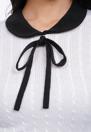 Tied Collar Knit Polo Top