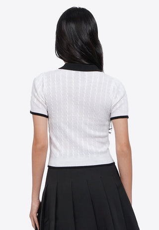 Tied Collar Knit Polo Top