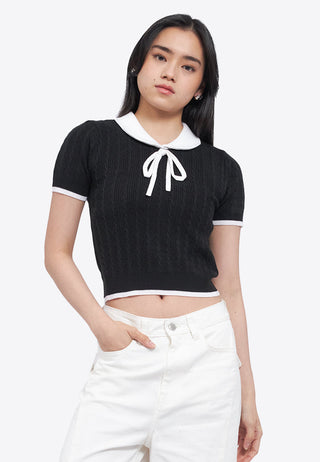 Tied Collar Knit Polo Top