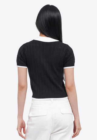 Tied Collar Knit Polo Top