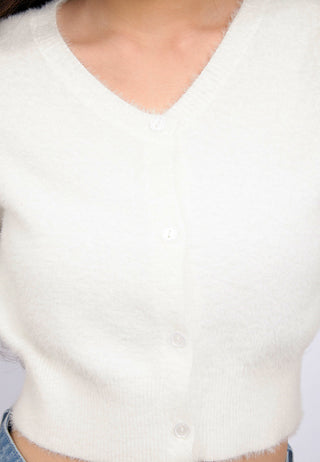 V-Neck Short Sleeve Fur CropTop