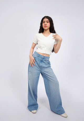 V-Neck Short Sleeve Fur CropTop