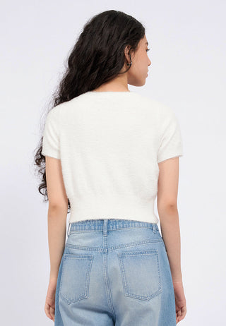 V-Neck Short Sleeve Fur CropTop