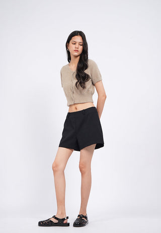 V-Neck Short Sleeve Fur CropTop