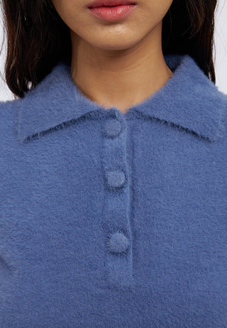Short Sleeve Half Button Fur Top