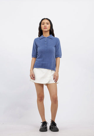 Short Sleeve Half Button Fur Top