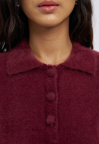 Short Sleeve Half Button Fur Top