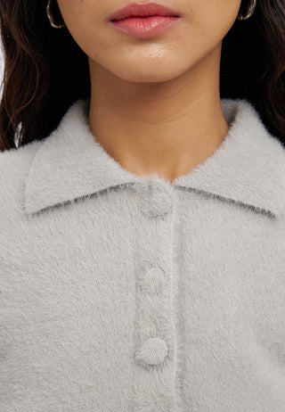 Short Sleeve Half Button Fur Top