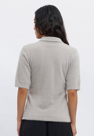 Short Sleeve Half Button Fur Top