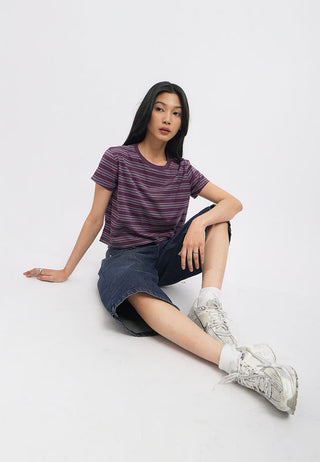 Short Sleeve Stripes Crop T-Shirt