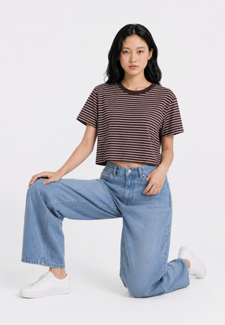 Short Sleeve Stripes Crop T-Shirt