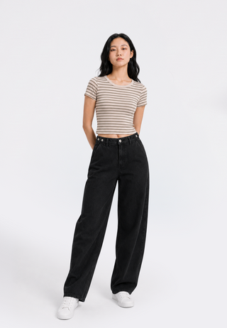 Short Sleeve Stripes Crop T-Shirt