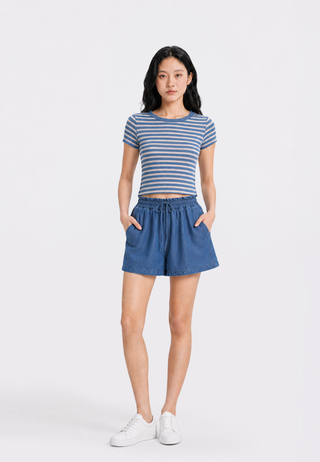 Short Sleeve Stripes Crop T-Shirt