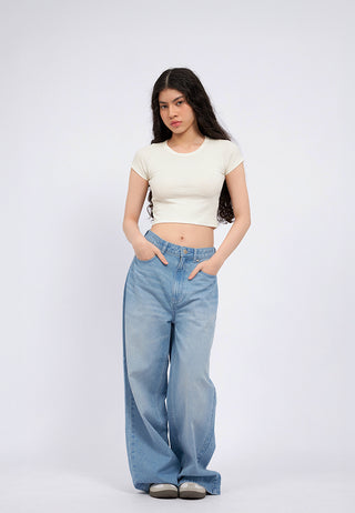 Round Neck Crop Rib T-Shirt Off White