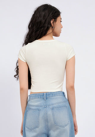 Round Neck Crop Rib T-Shirt Off White