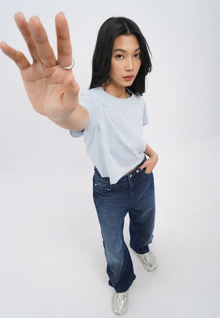 Short Sleeve Basic Boxy Crop T-Shirt