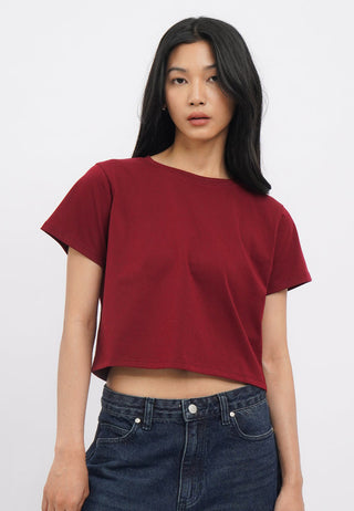 Short Sleeve Basic Boxy Crop T-Shirt
