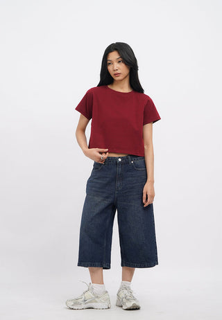 Short Sleeve Basic Boxy Crop T-Shirt