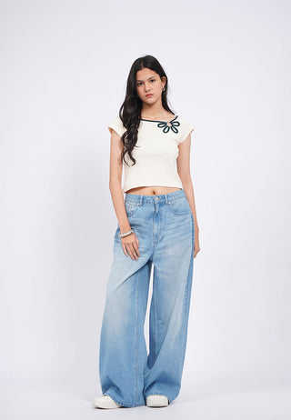 Contrast Binding Off Shoulder Top