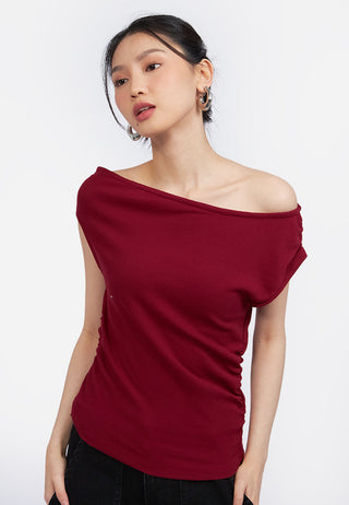 Asymmetrical Sleeveless Ruched Top