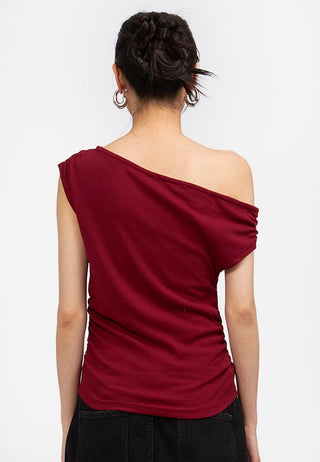 Asymmetrical Sleeveless Ruched Top