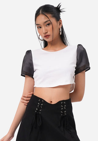 Sheer Puff Sleeves Crop Top