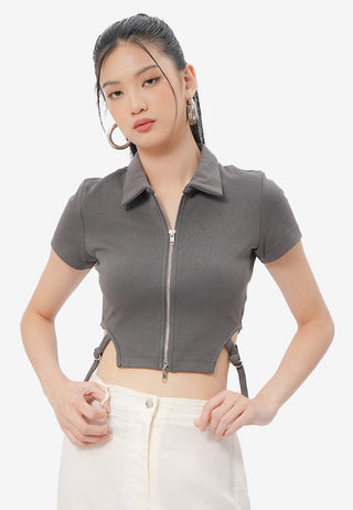 2-Way Zipper Short Sleeve Top