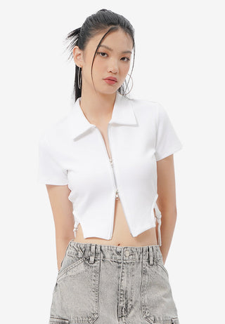 2-Way Zipper Short Sleeve Top