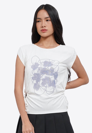 Side Drawstring Cap Sleeve Top