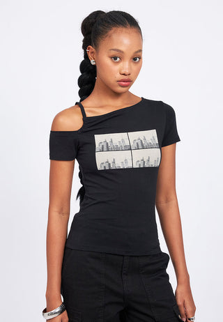 Short Sleeve Cut Out Graphic Top