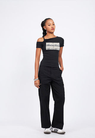 Short Sleeve Cut Out Graphic Top