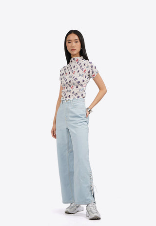 Printed Short Sleeve Pleat Top