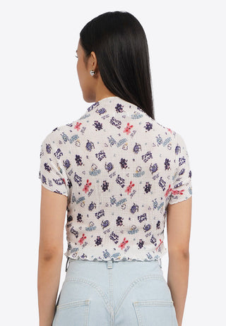 Printed Short Sleeve Pleat Top