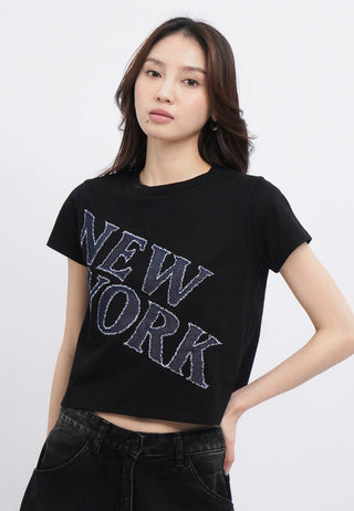 Short Sleeve T-Shirt with Denim Patch