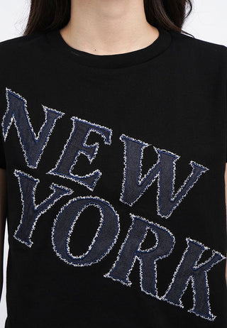 Short Sleeve T-Shirt with Denim Patch