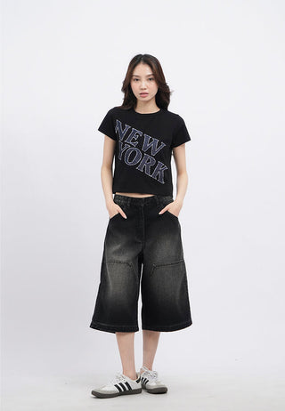 Short Sleeve T-Shirt with Denim Patch