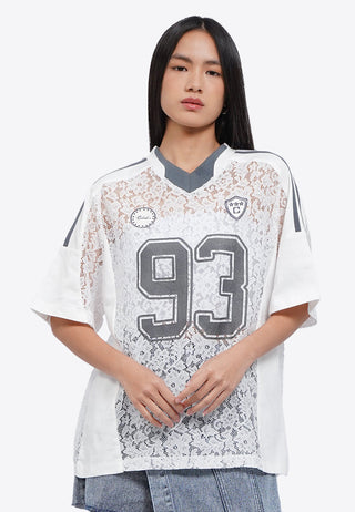 Oversized V-Neck Lace Jersey