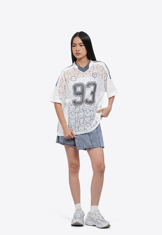 Oversized V-Neck Lace Jersey