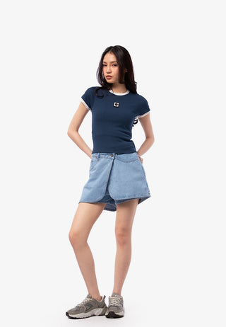 Logo Contrast Rib Crop T-Shirt