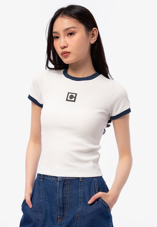 Logo Contrast Rib Crop T-Shirt