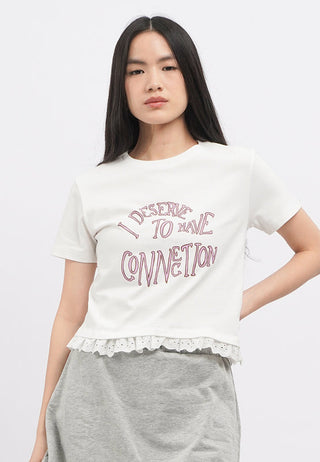 Short Sleeve Lace Trim Graphic T-Shirt