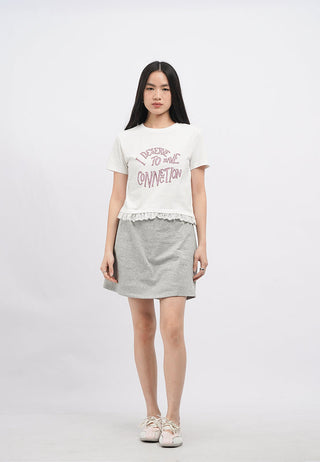 Short Sleeve Lace Trim Graphic T-Shirt